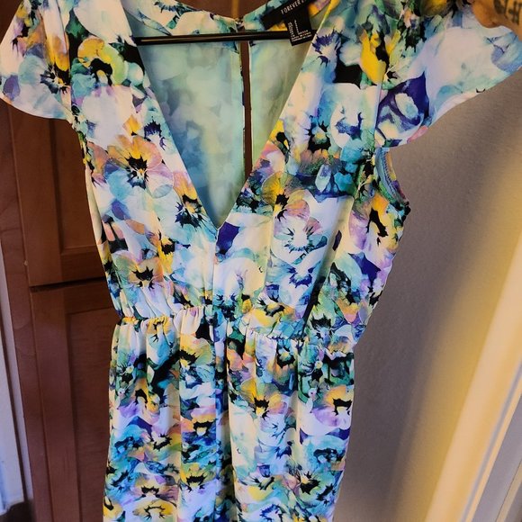 Floral watercolor romper-pink, purple, blu… - Picture 1 of 12